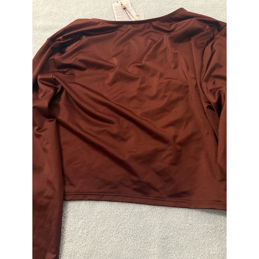 CALIA Womens Long Sleeve Ruched Swim Rash Guard XXL Red Brown Shine $58 MSRP NWT - Picture 5 of 5
